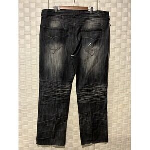 Gold Label Mens Jeans 42x32 Black Gray Faded Whiskered Straight Leg Denim
